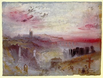 ジョセフ・マロード・ウィリアム・ターナー Painting - スセットの町と前景の墓地の眺めターナー